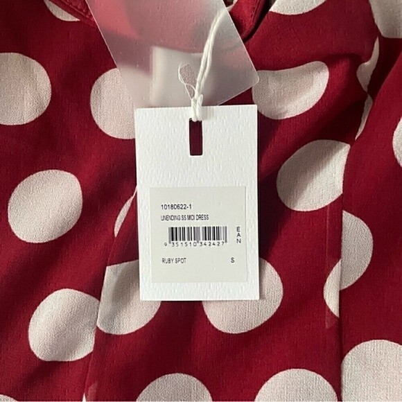 NWT C/MEO COLLECTIVE Unending Spaghetti Strap Midi Dress Red Polka Dot - Picture 3 of 6